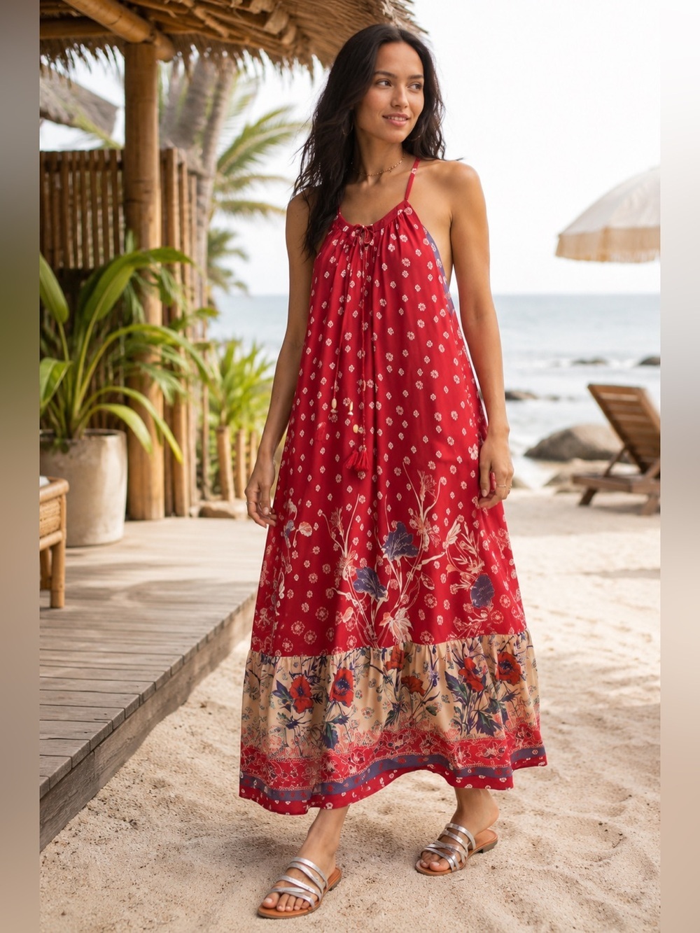 Anthropologie Maeve Kira Flowy Floral Maxi Dress XS Tassel Boho